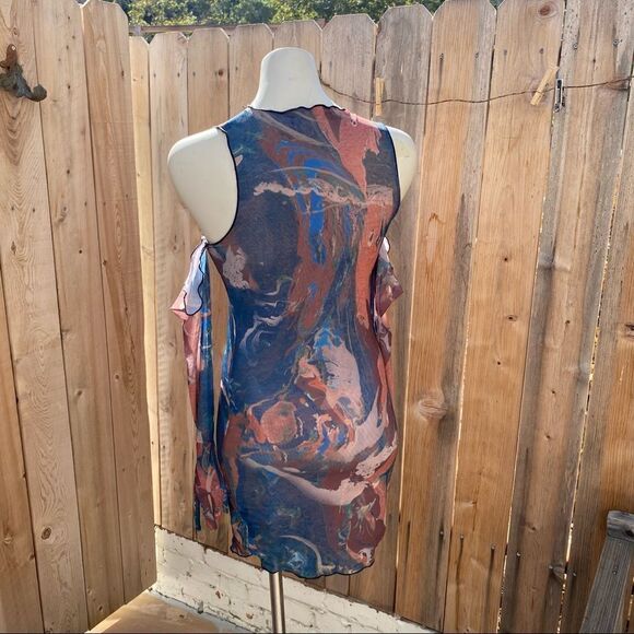 Jaded London Marble Print Cold Shoulder Glove Detail Mesh Mini Dress size 4 - Picture 4 of 16